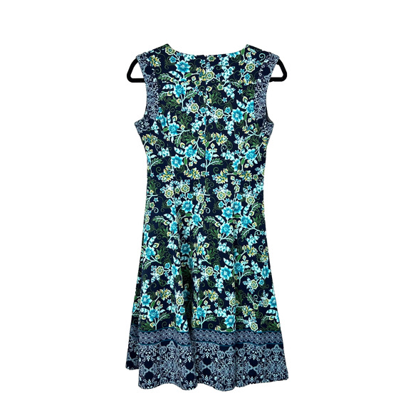 MAGGY LONDON Dress Womens 4 Blue Green Floral Print V-Neck Sleeveless Back Zip - Picture 6 of 10